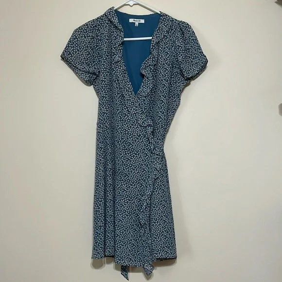 Madewell Silk Ruffle-Edge Wrap Dress Sz Small - Picture 4 of 10
